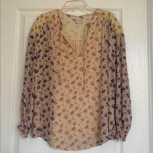 Joie Cream‎ and Purple Floral Blouse lined polyester, sheer size medium